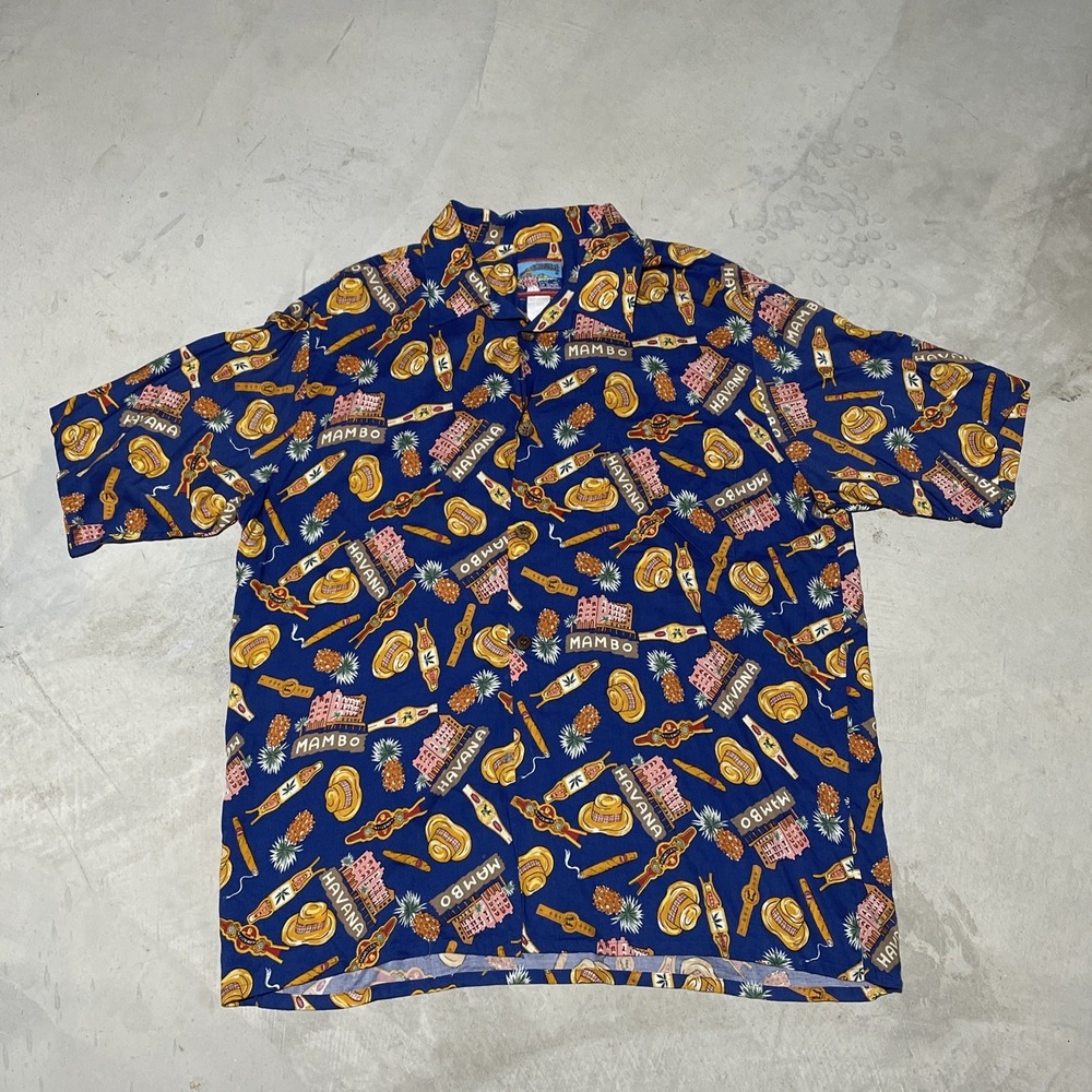 Joe Kealoha Shirt Men's SZ XL Hawaiian Havana Cigar Theme All Over Print Rayon